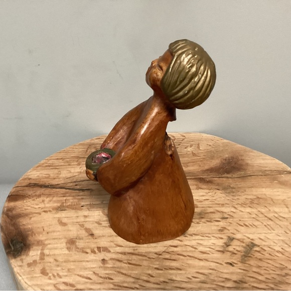 Vintage - Wood Carved Singing Angel Girl Figurine - Candle Holder - Decor - Picture 3 of 12